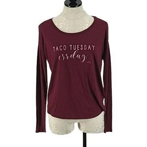 Written Brand Women's Taco Tuesday Errday Burgundy T Shirt‎ Size Small